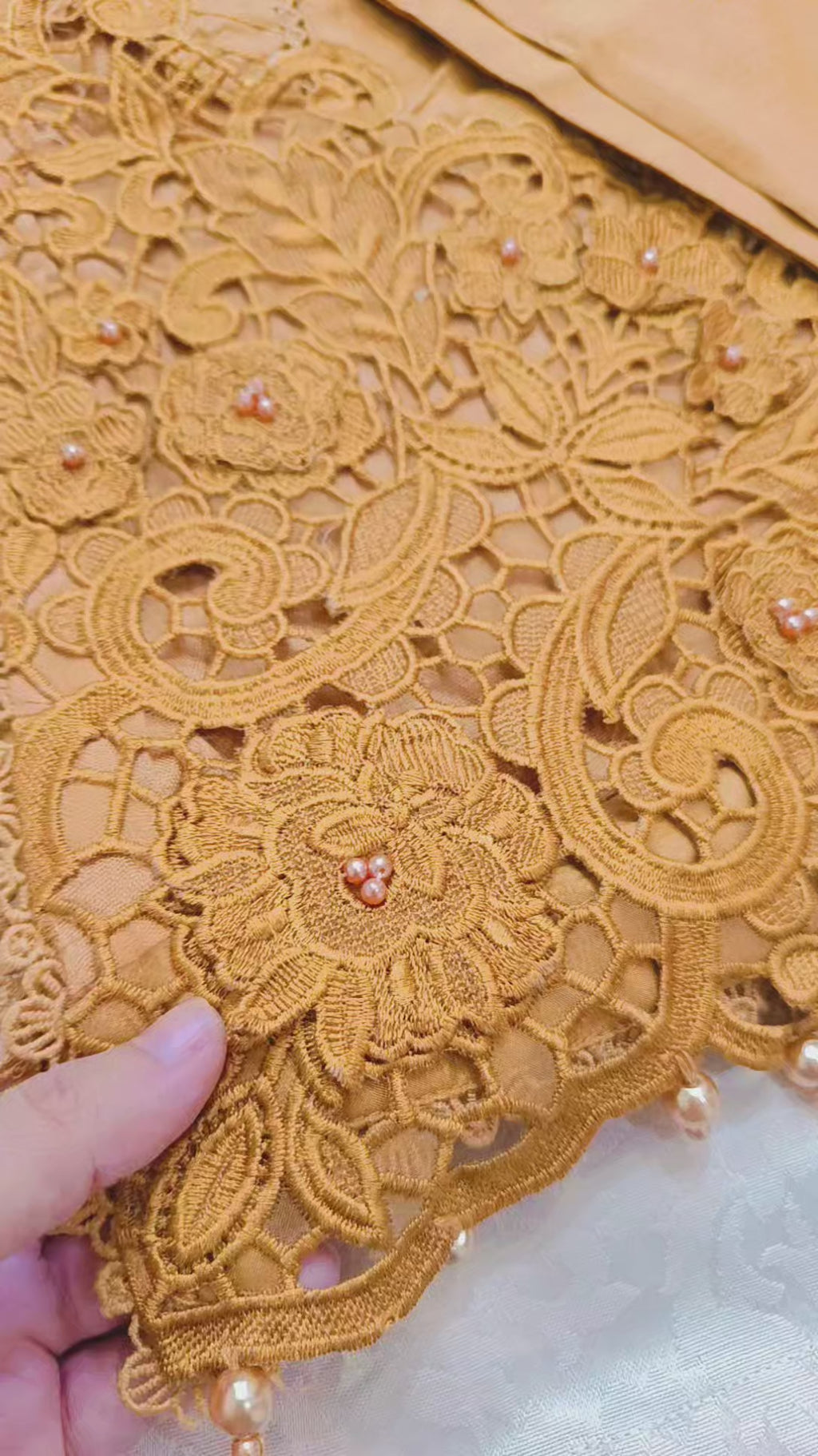 Luxury Mustard Embroidered 3-Piece Suit with Lace Details