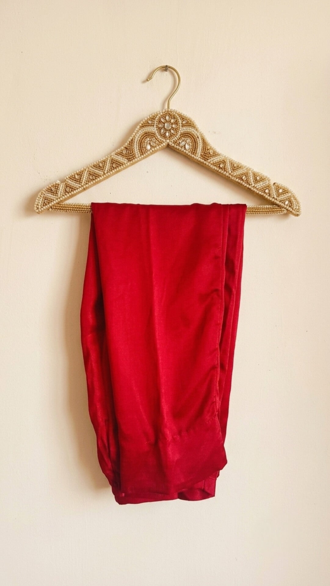 Royal Red Silk Stitched Suit with Mirror Work Sleeves (3-Piece)
