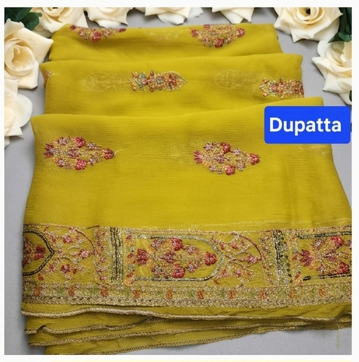 Premium Embroidered Chiffon Shirt & Dupatta with Custom Trouser Options – By Maria