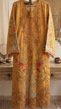 Luxury Mustard Embroidered 3-Piece Suit with Lace Details