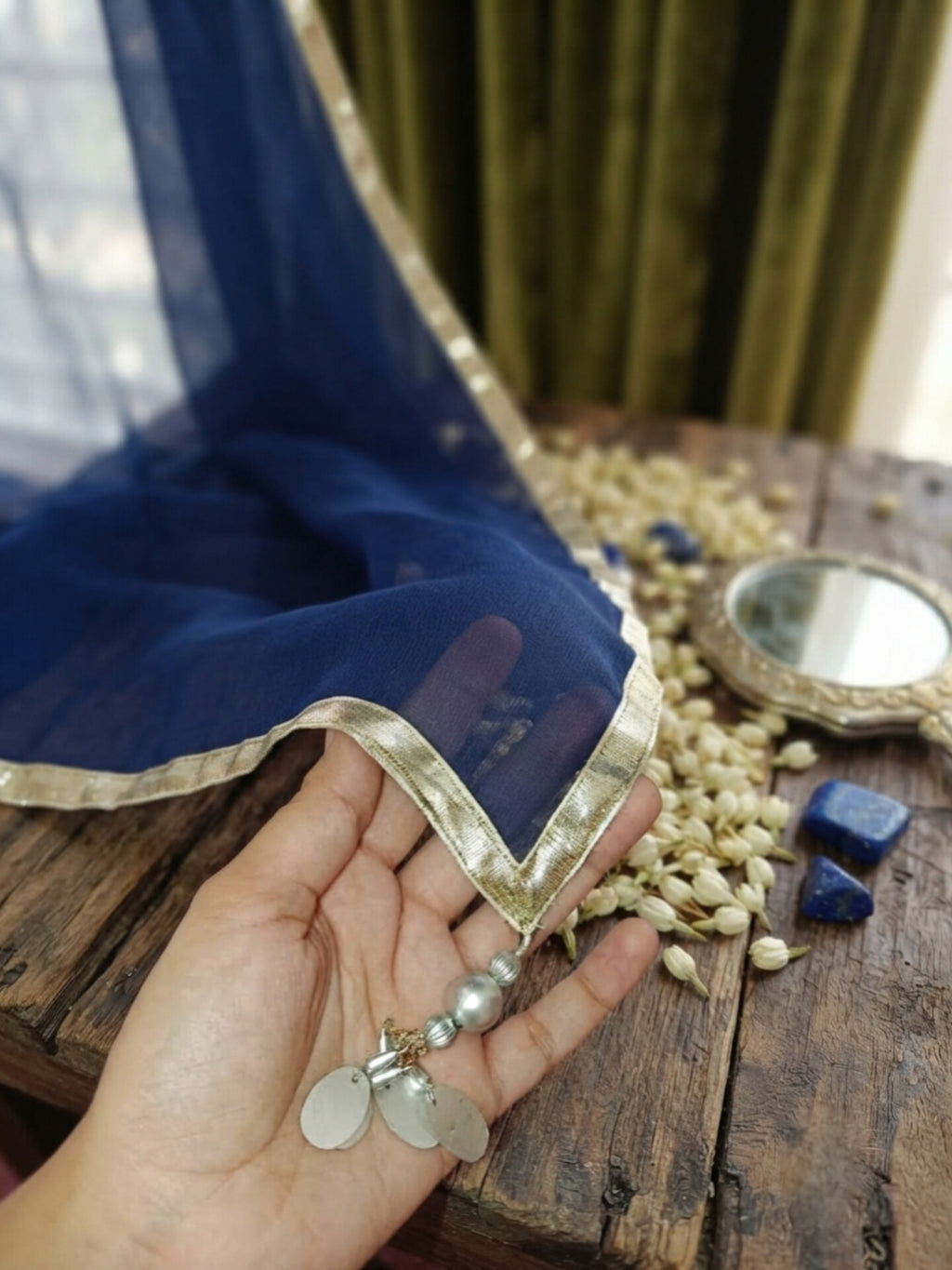 Green & Blue Tessel Silk Ombre Suit with Pure Chiffon Dupatta