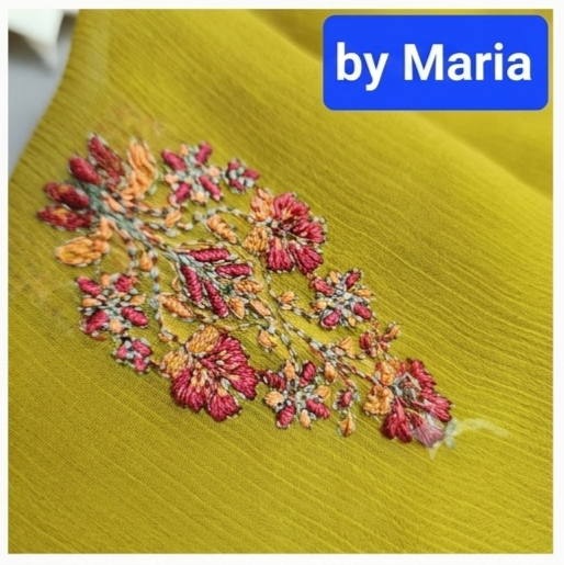 Premium Embroidered Chiffon Shirt & Dupatta with Custom Trouser Options – By Maria